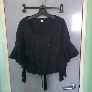 Chic Black Double-Breasted Women's Blouse